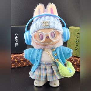 Fits Labubu Blue Cardigan Clothes